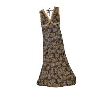 Allison + Kelly Navy Gold Floral Lace Trim Midi Dress Size M NWT